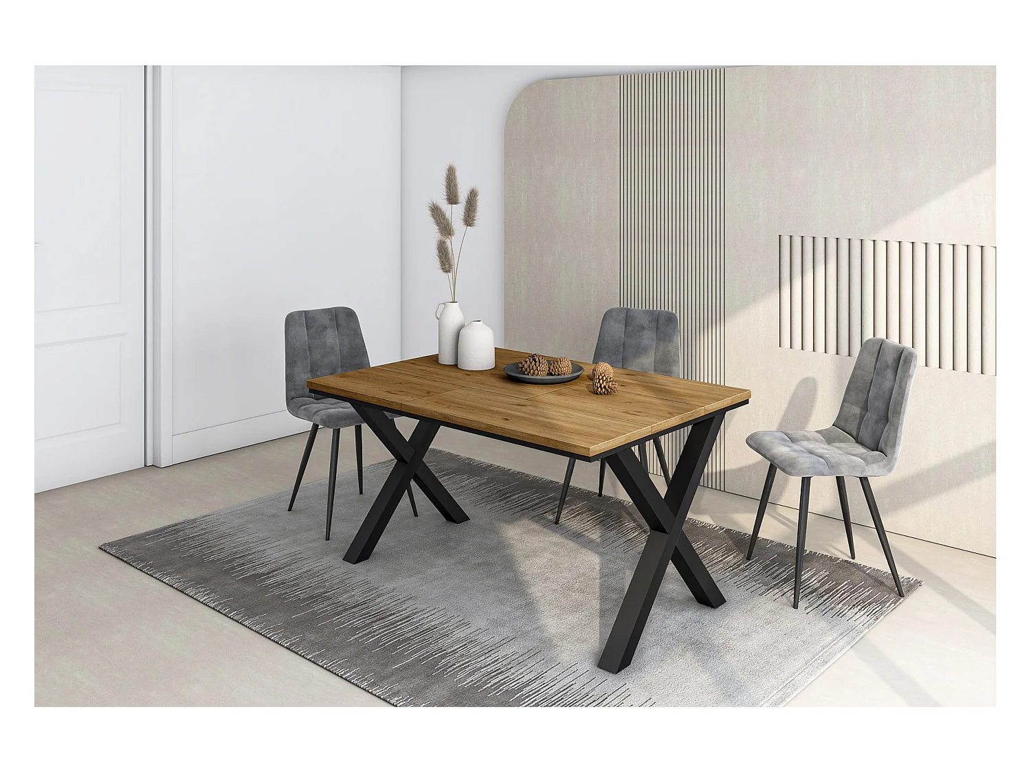 Table à manger, 140x90x74 cm, Pour 6 personnes, Meubles de Salon, Chêne