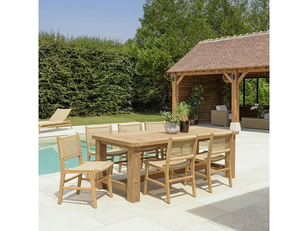 VALERIA - Ensemble de jardin bois de teck recyclé rotin 6/8 pers.