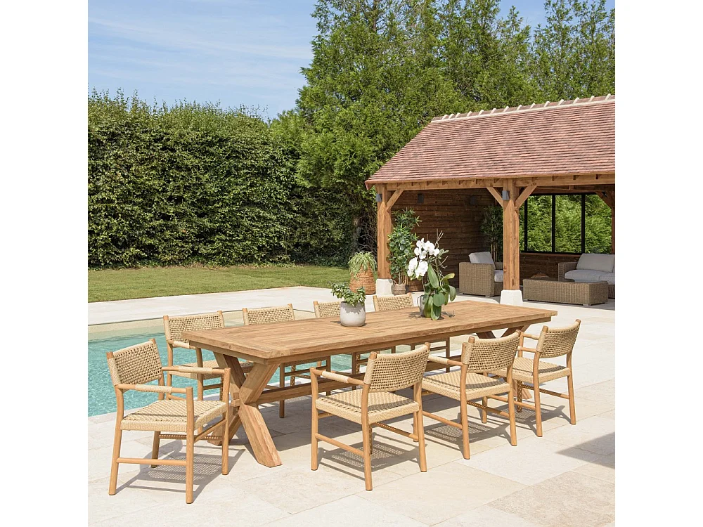 VALERIA - Ensemble de jardin en bois de teck recyclé rotin 8/10 pers.