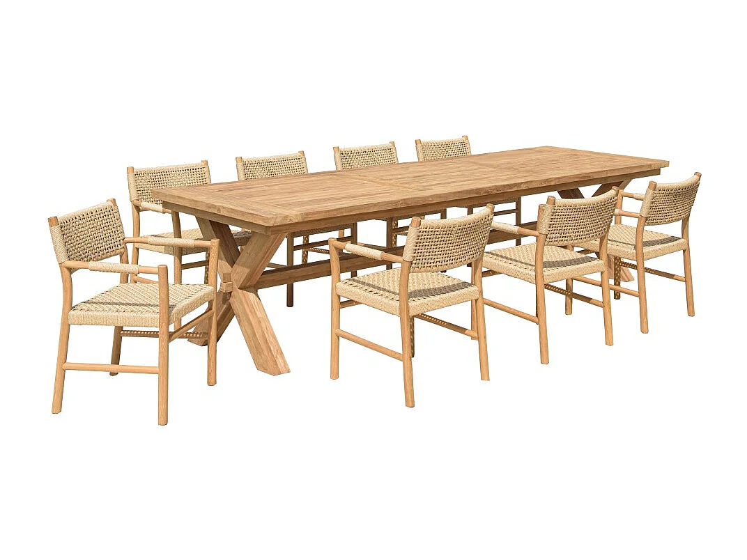 VALERIA - Ensemble de jardin en bois de teck recyclé rotin 8/10 pers.