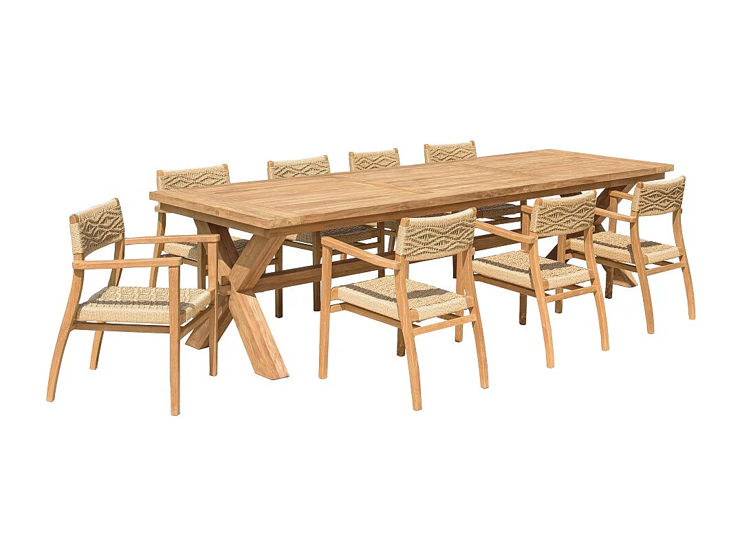 VALERIA - Ensemble de jardin en bois de teck recyclé rotin 8/10 pers.