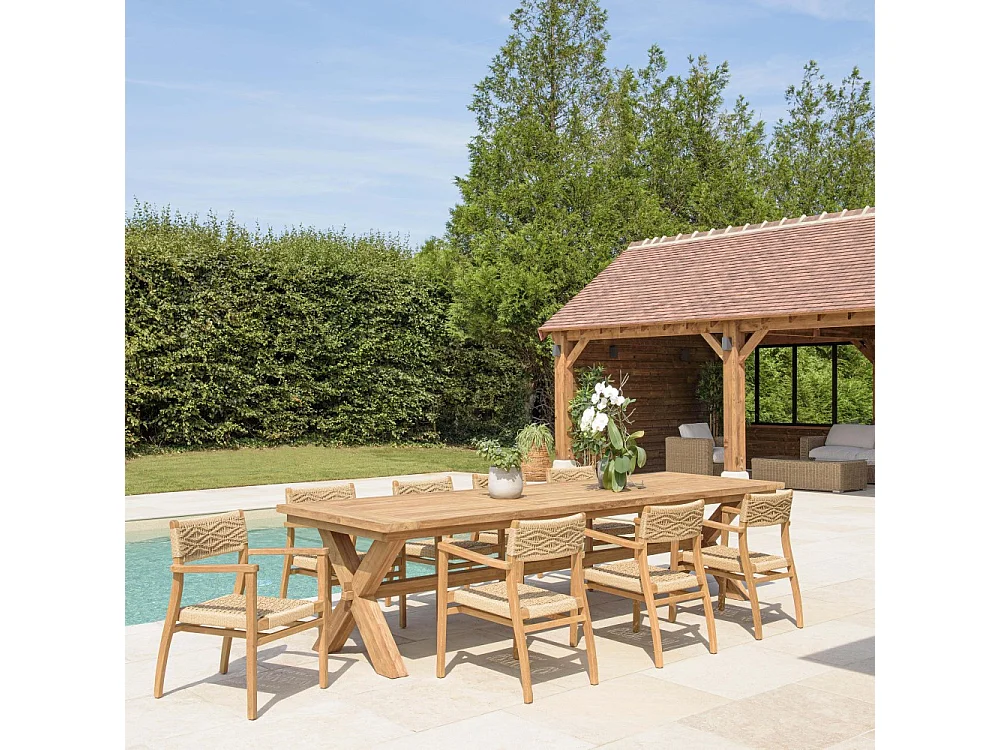 VALERIA - Ensemble de jardin en bois de teck recyclé rotin 8/10 pers.