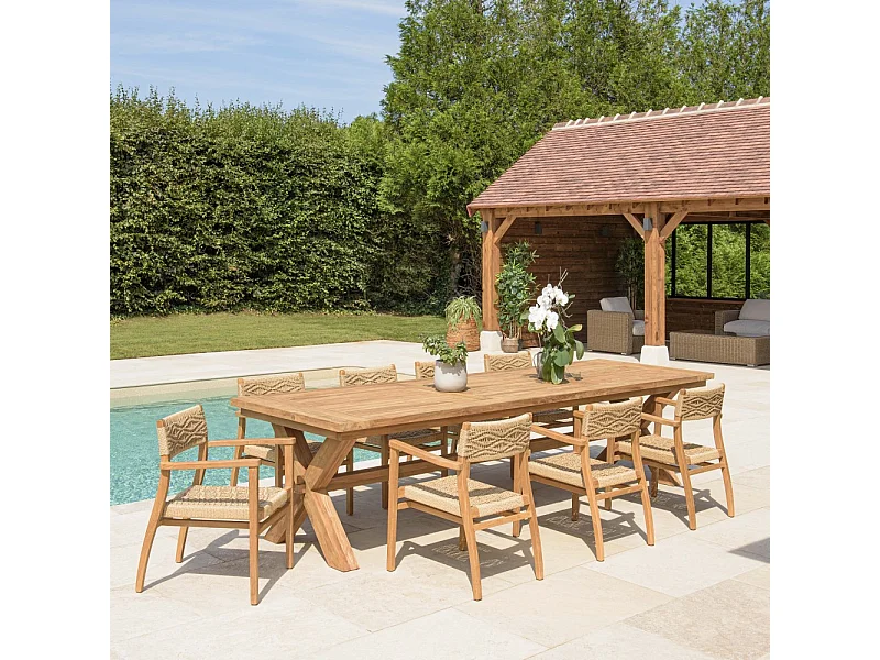 VALERIA - Ensemble de jardin en bois de teck recyclé rotin 8/10 pers.