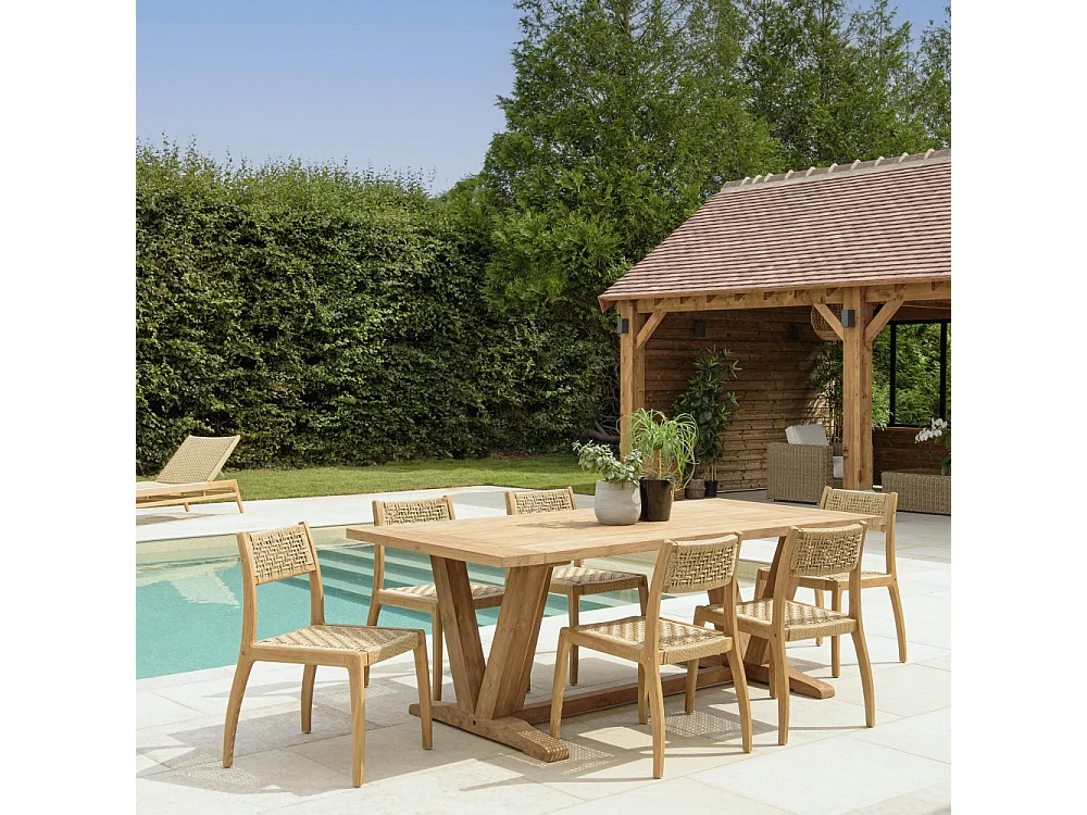 VALERIA - Ensemble de jardin bois de teck recyclé rotin 6 pers.
