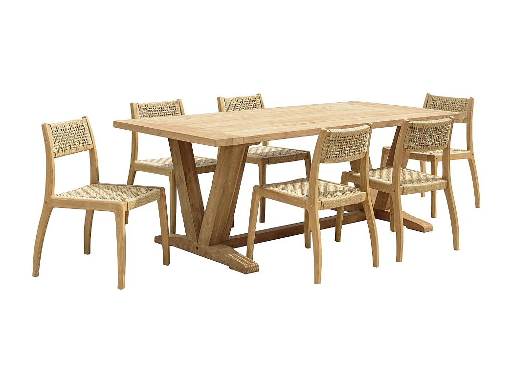 VALERIA - Ensemble de jardin bois de teck recyclé rotin 6 pers.