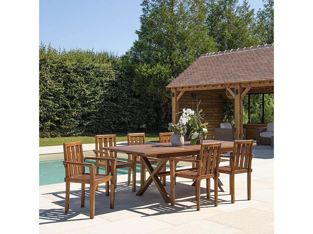 MAEVA - Salon de jardin en bois de teck huilé 8/10 personnes