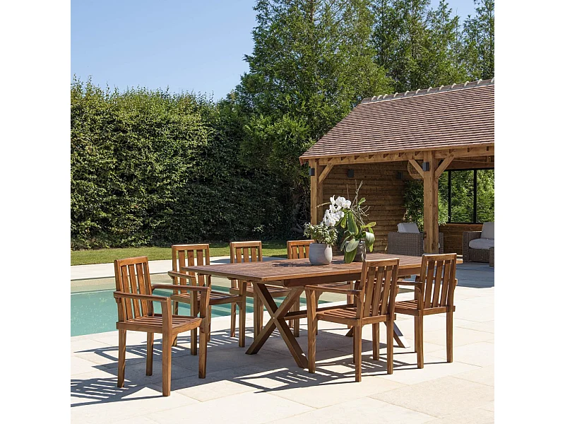 MAEVA - Salon de jardin en bois de teck huilé 8/10 personnes