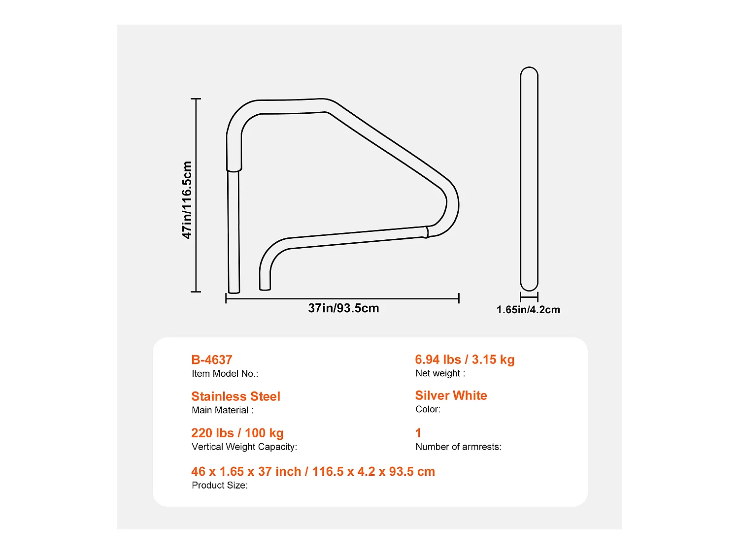 Rampe de Piscine SucceBuy 116.84 x 93.98 cm en Acier Inoxydable Préfabriquée pour Intérieur/Extérieur