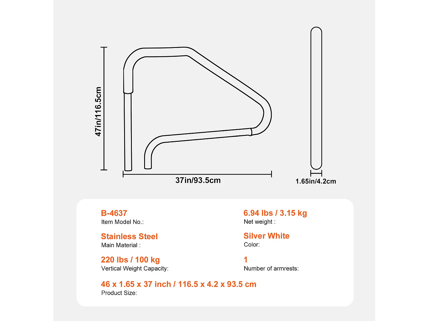 Rampe de Piscine SucceBuy 116.84 x 93.98 cm en Acier Inoxydable Préfabriquée pour Intérieur/Extérieur