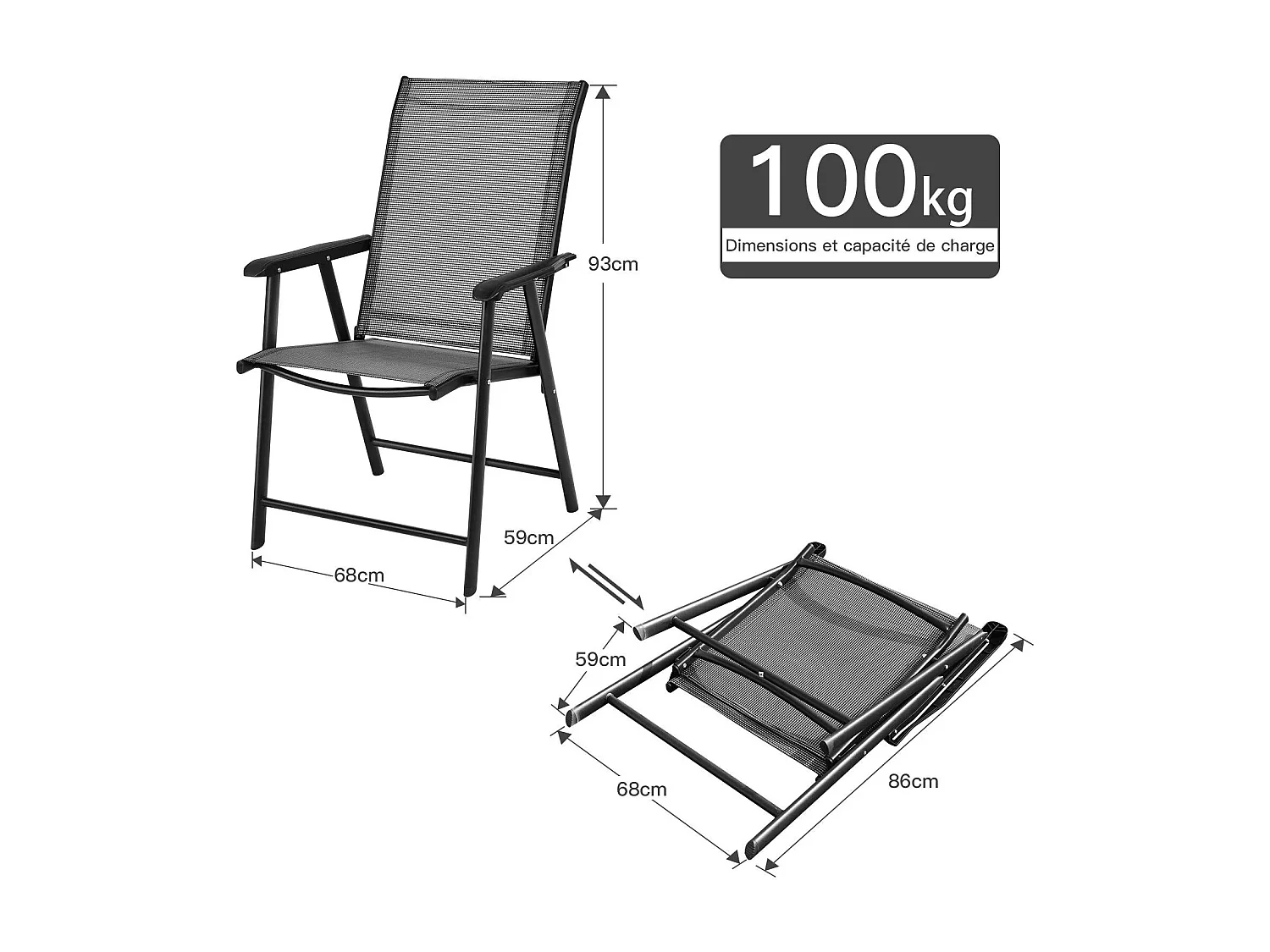 Lot de 2 chaises métal argentée 68 x 59 x 93 cm 20_0000735