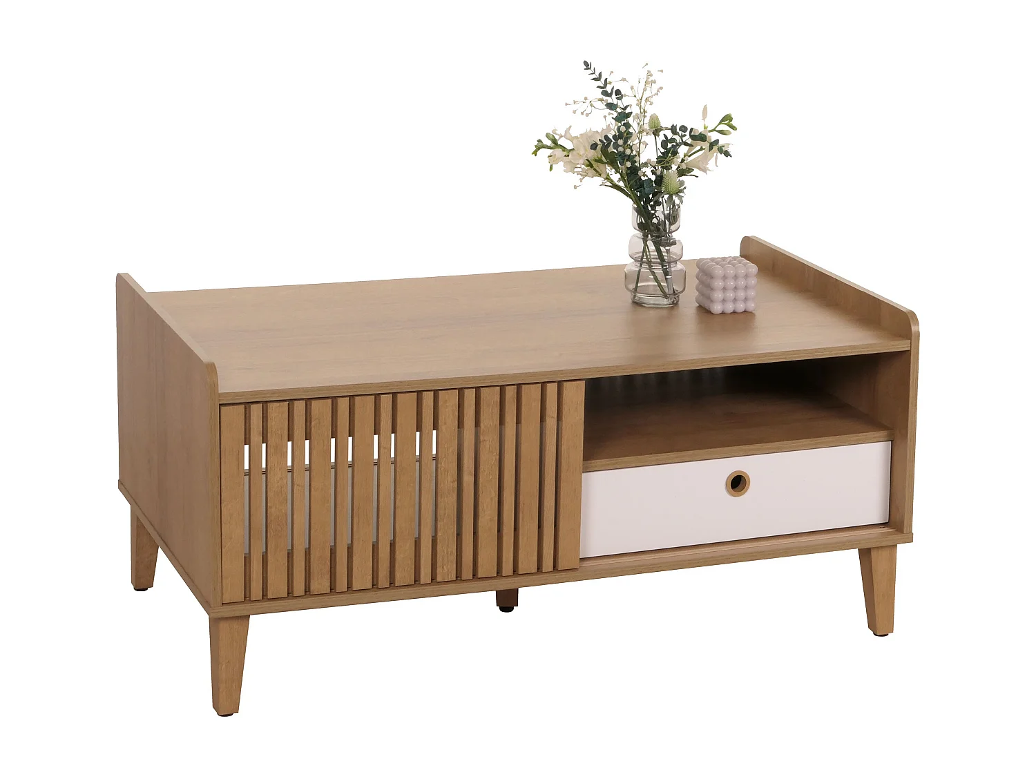 Table basse 2 compartiments bois blanche 114 x 59 x 52 cm 04_0008454