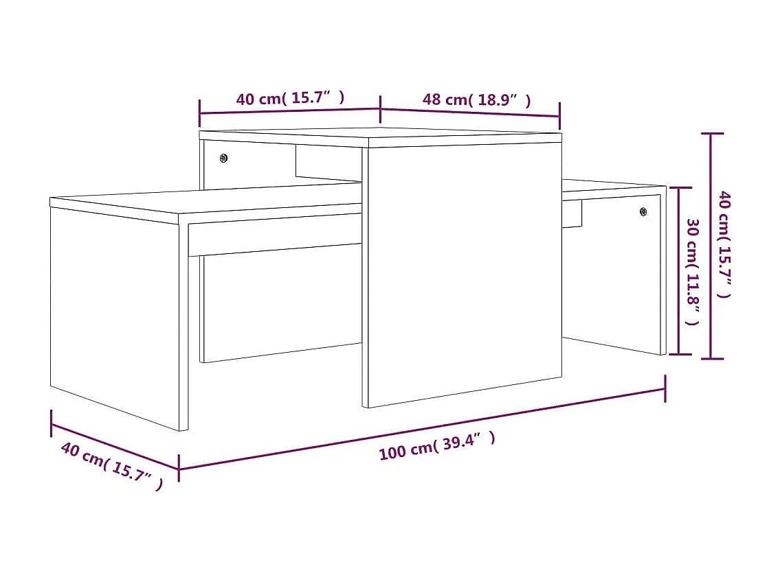 Ensemble table basse emboîtées bois marron 100 x 48 x 40 cm DEC031279
