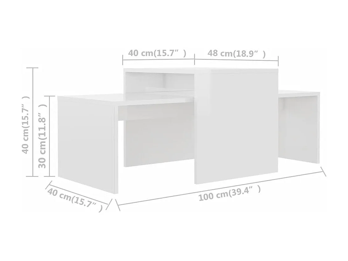 Ensemble de table basse bois blanche 100 x 48 x 40 cm DEC031247