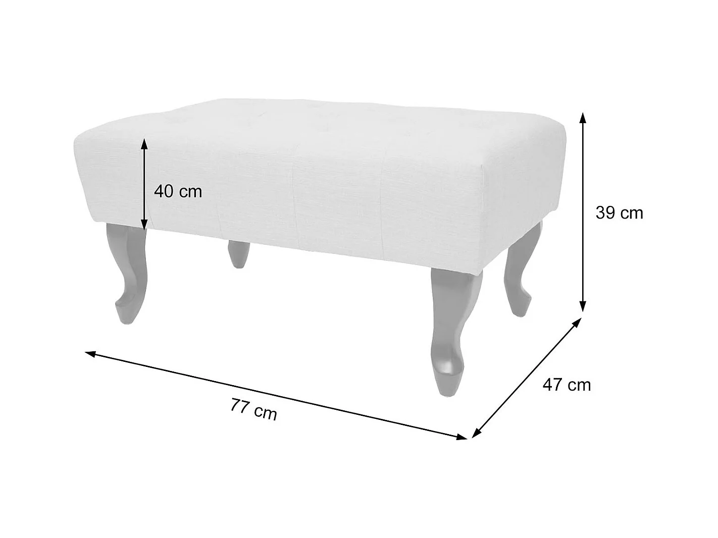Banc capitonné chesterfield tabouret tissu grise 77 x 47 x 39 cm 04_0003731