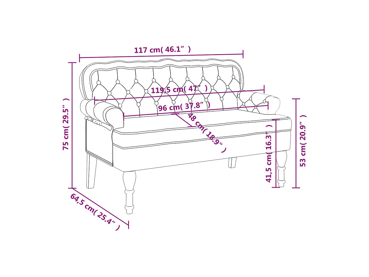 Banquette canapé avec dossier grise 119.5 x 64.5 x 75 cm DEC024645
