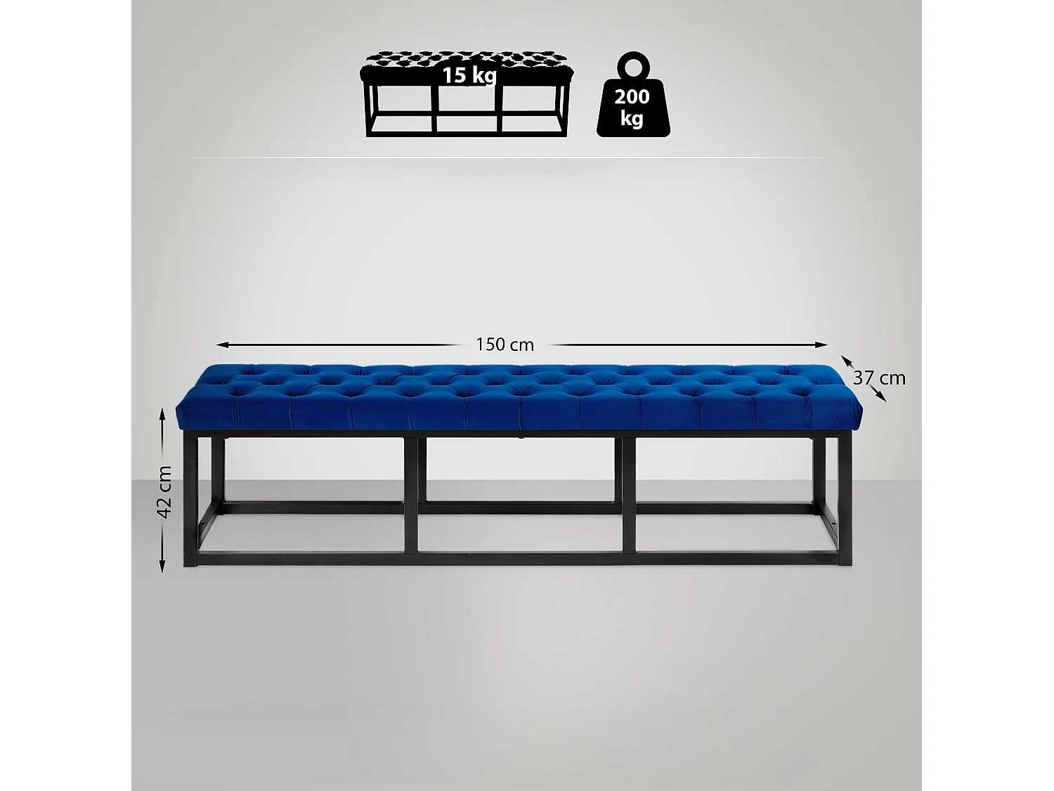 Banquette banc bout de métal bleue 120 x 37 x 42 cm 10_0003668