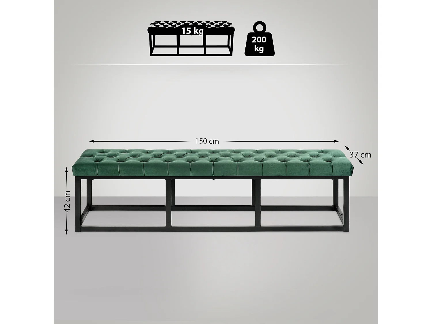 Banquette capitonné bout de métal argentée 150 x 37 x 42 cm BAN10112