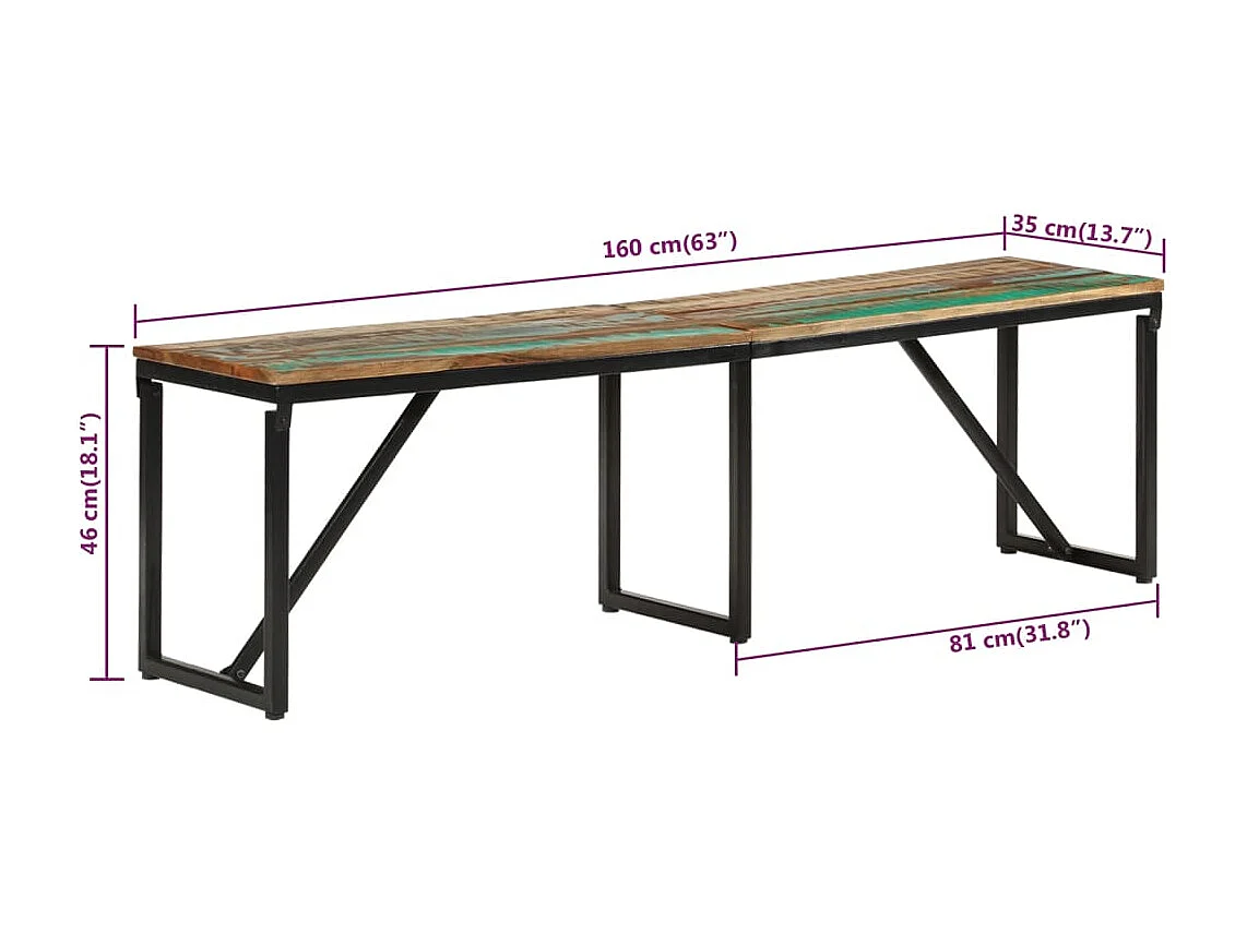 Banc de cuisine salle bois marron 160 x 35 x 46 cm DEC024697