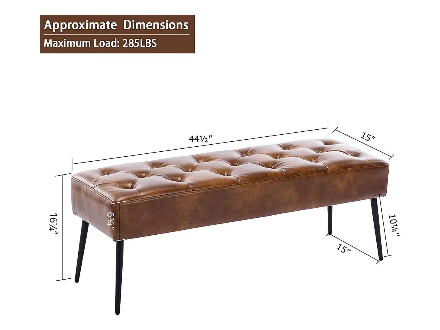 Banc banquette rembourré capitonné métal marron 113 x 38 x 42 cm BAN09013