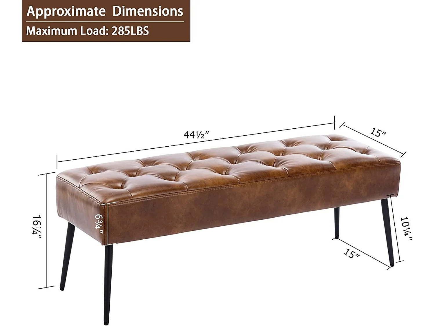 Banc banquette rembourré capitonné métal marron 113 x 38 x 42 cm BAN09013