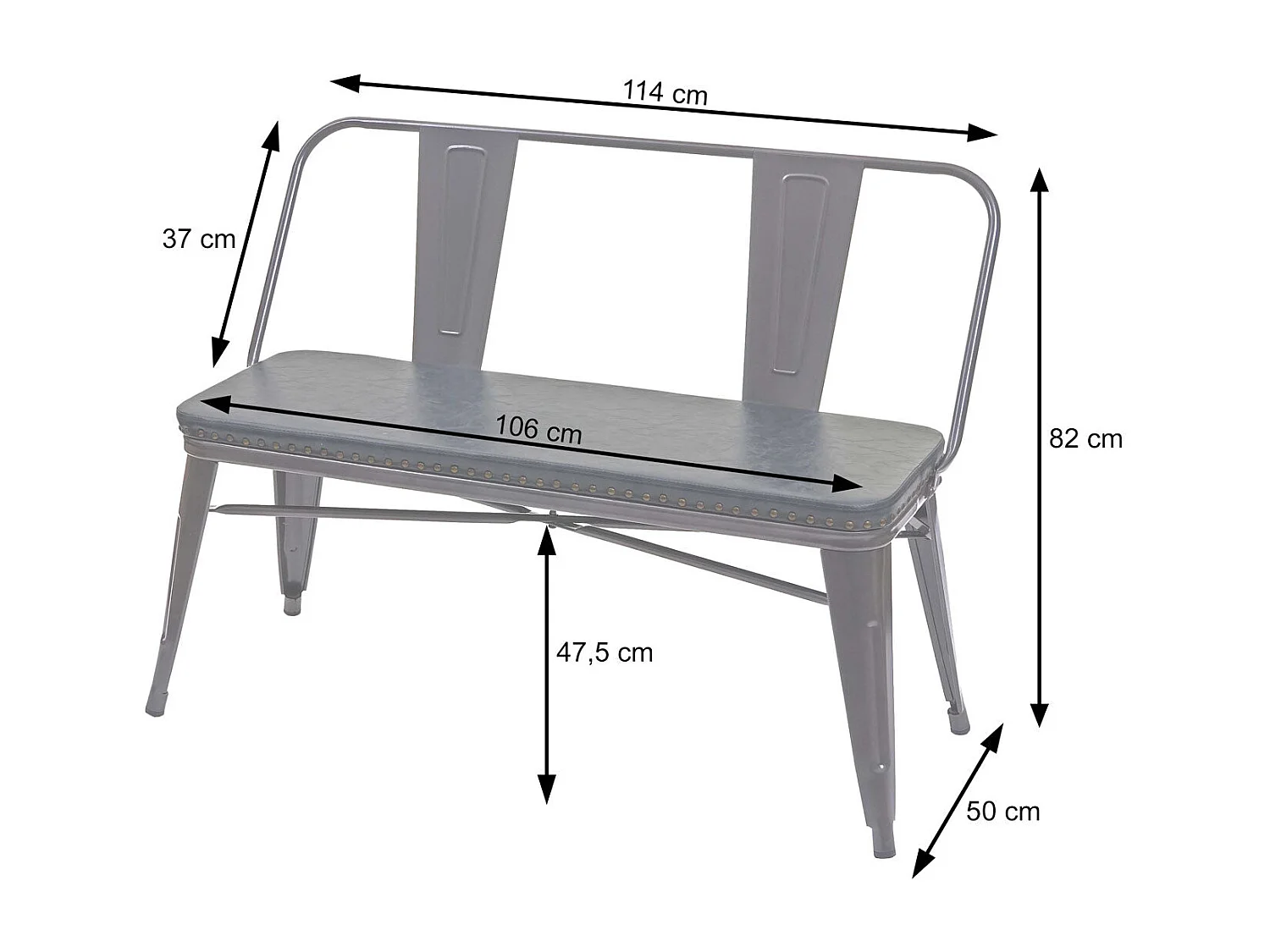Banc avec dossier 2 métal marron 114 x 50 x 82 cm 04_0000063