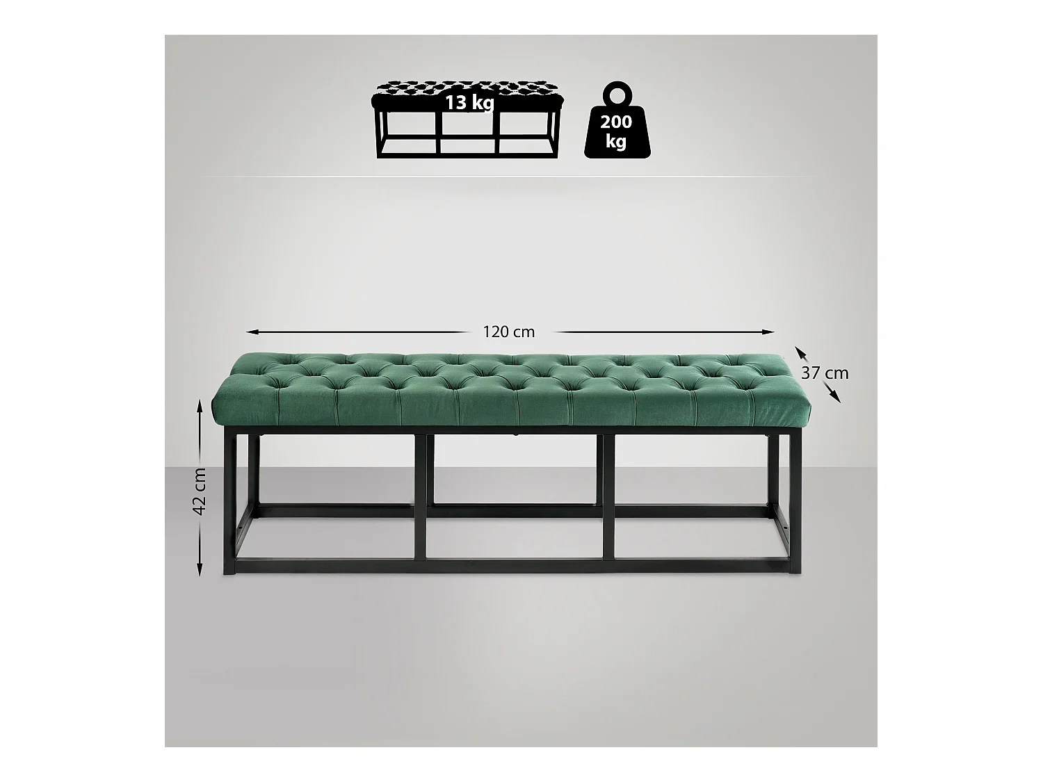 Banquette capitonné bout de métal argentée 120 x 37 x 42 cm BAN10111
