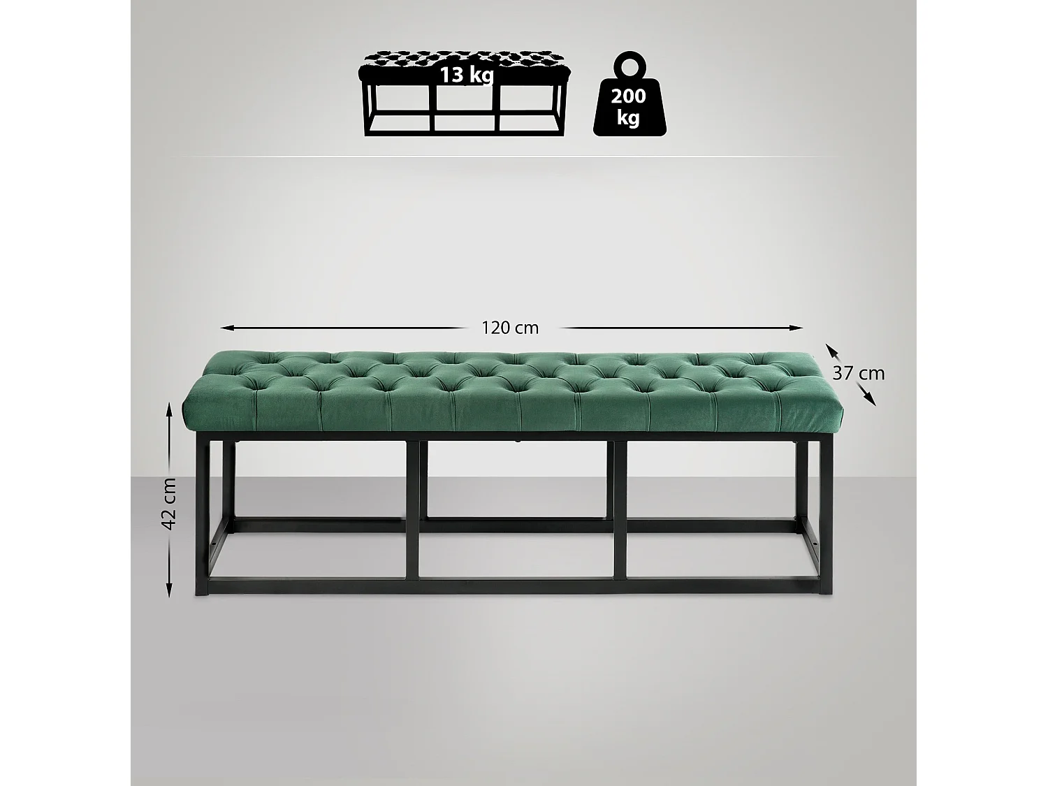 Banquette capitonné bout de métal argentée 120 x 37 x 42 cm BAN10111