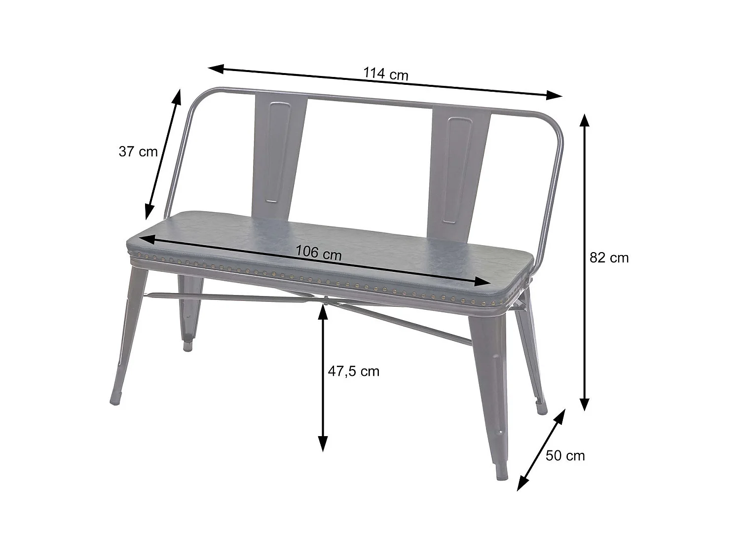 Banc 2 places de PVC grise 114 x 50 x 82 cm 04_0000062