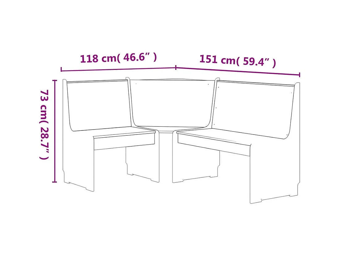 Banc d'angle pour cuisine bois marron 151 x 118.5 x 85 cm DEC025006