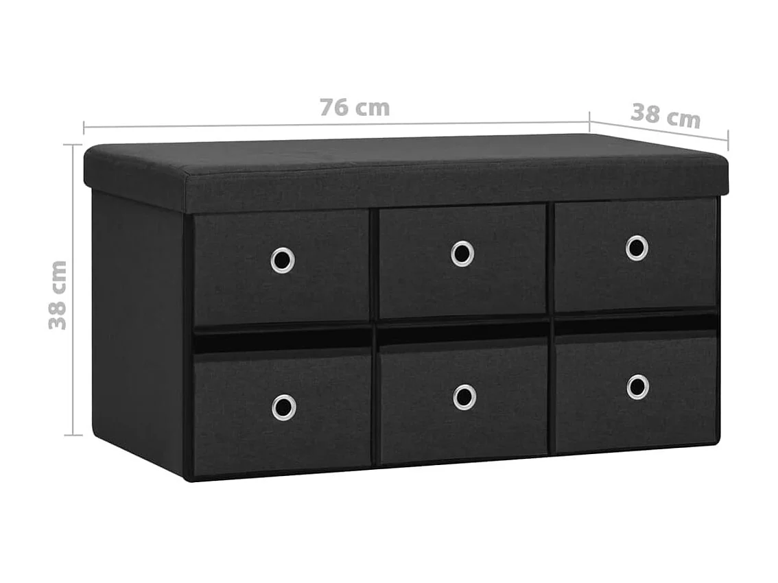 Banquette de rangement pliable tissu noire 76 x 38 x 38 cm DEC024791
