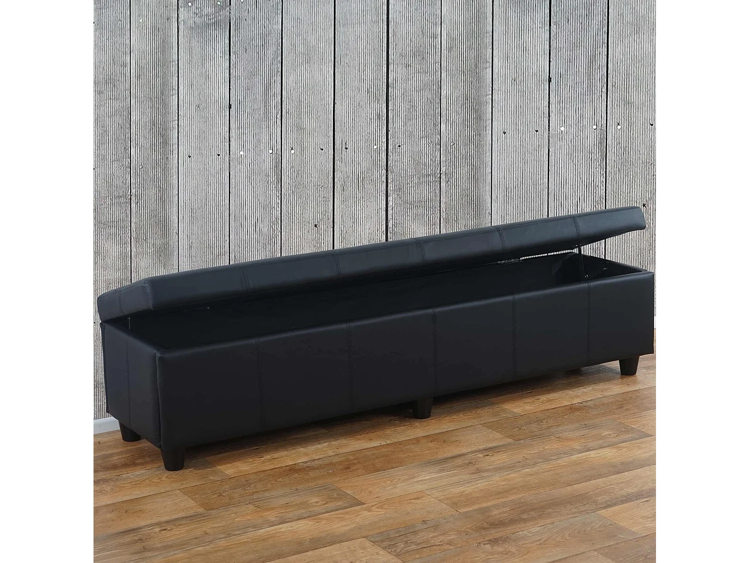 Banc banquette avec compartiment PVC noire 46 x 24 x 192 cm 04_0005814