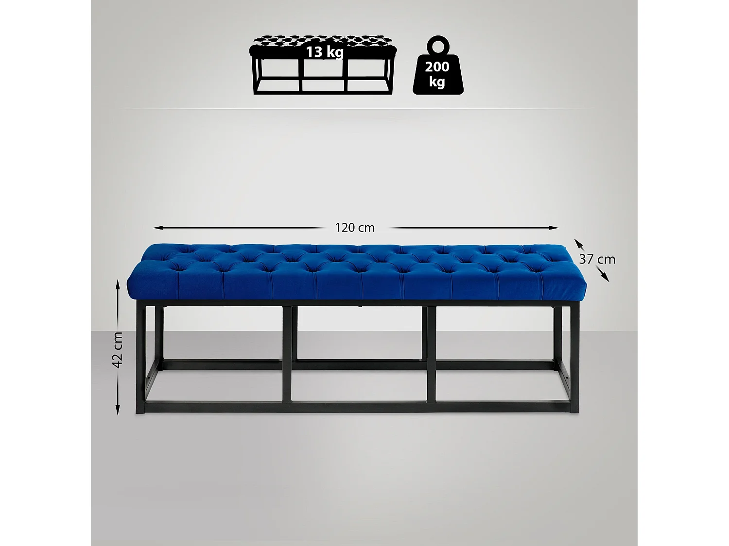 Banquette banc bout de métal bleue 120 x 37 x 42 cm 10_0003666