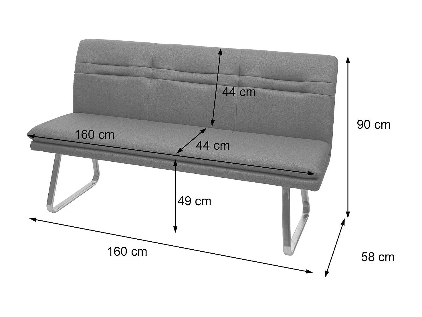 Banc canapé de salle argenté 160 x 58 x 90 cm 04_0005851