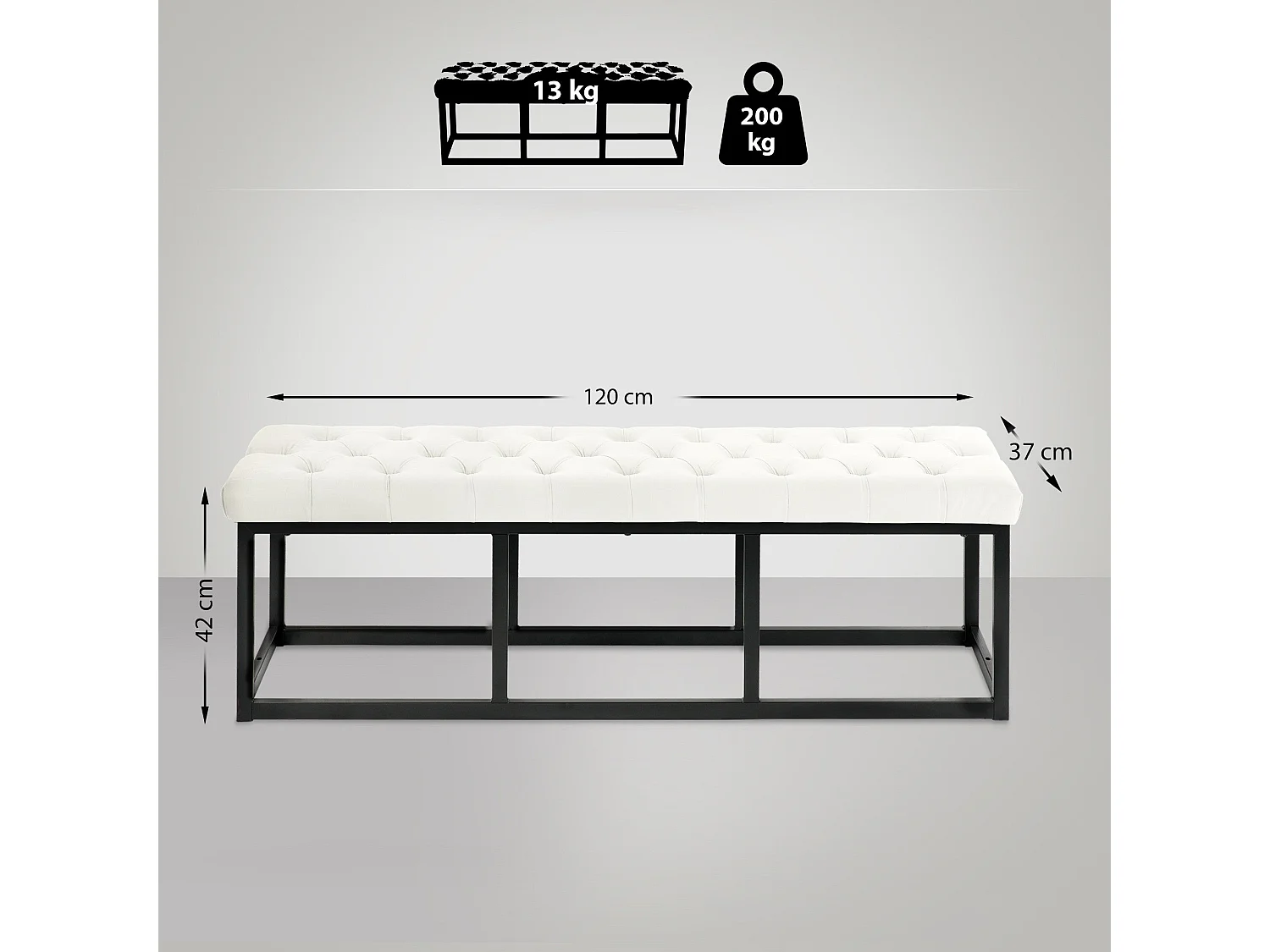 Banquette banc bout de métal crème 120 x 37 x 42 cm 10_0003667