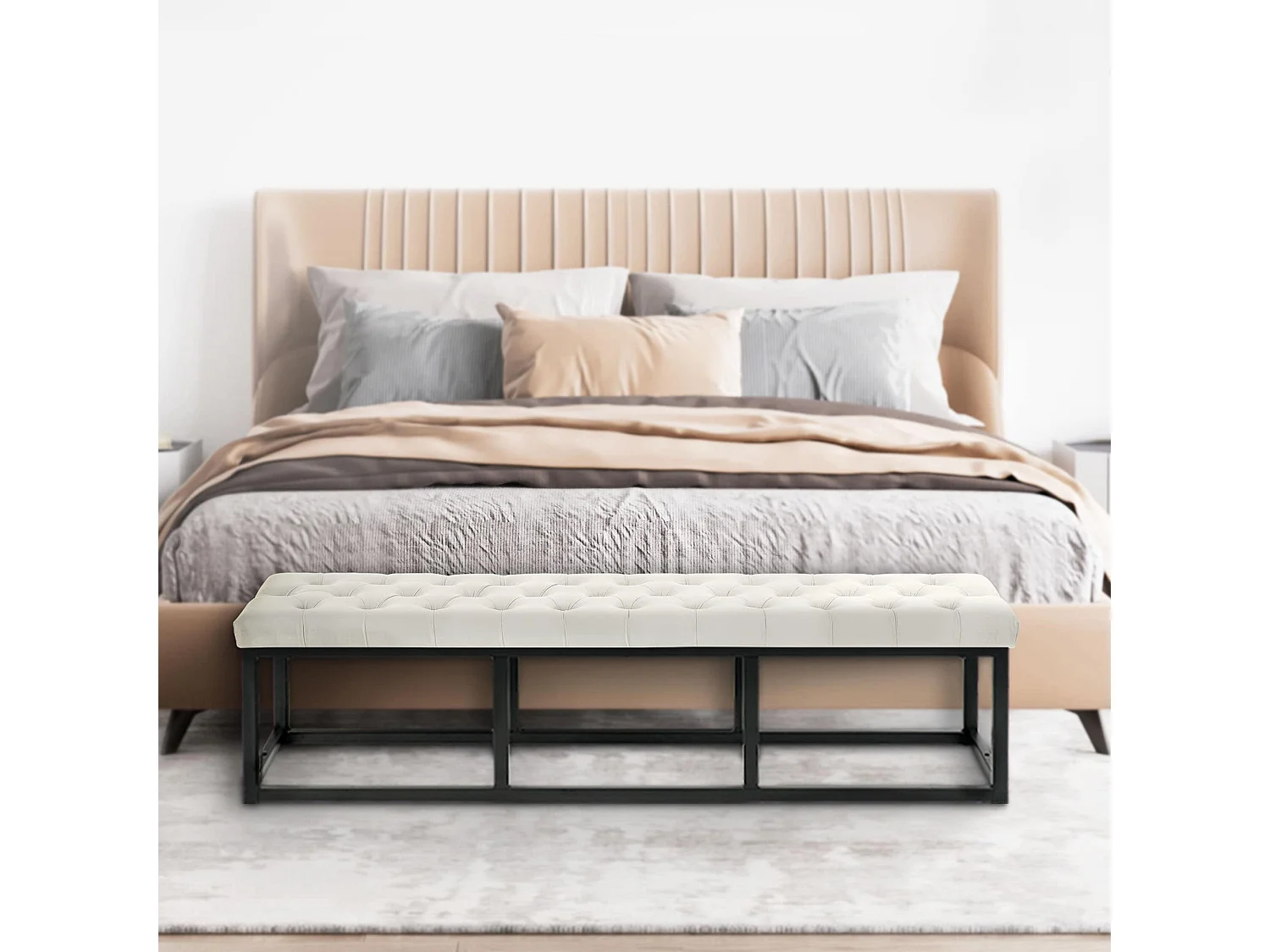 Banquette banc bout de métal crème 120 x 37 x 42 cm 10_0003669