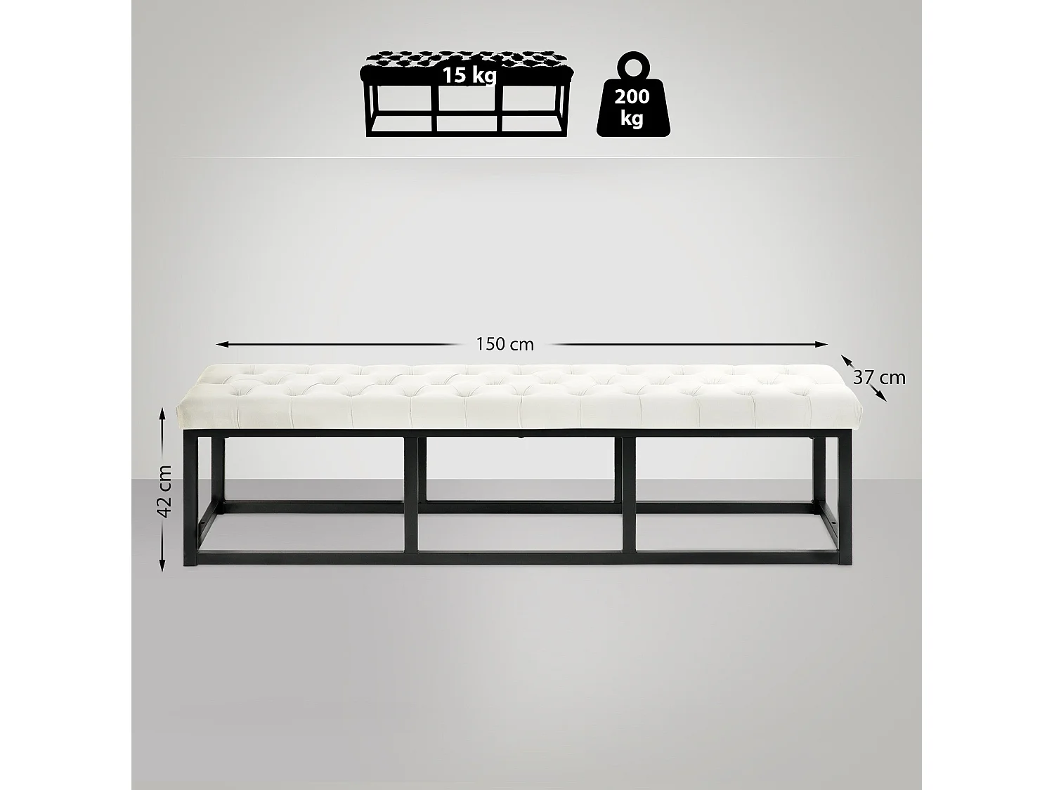 Banquette banc bout de métal crème 120 x 37 x 42 cm 10_0003669