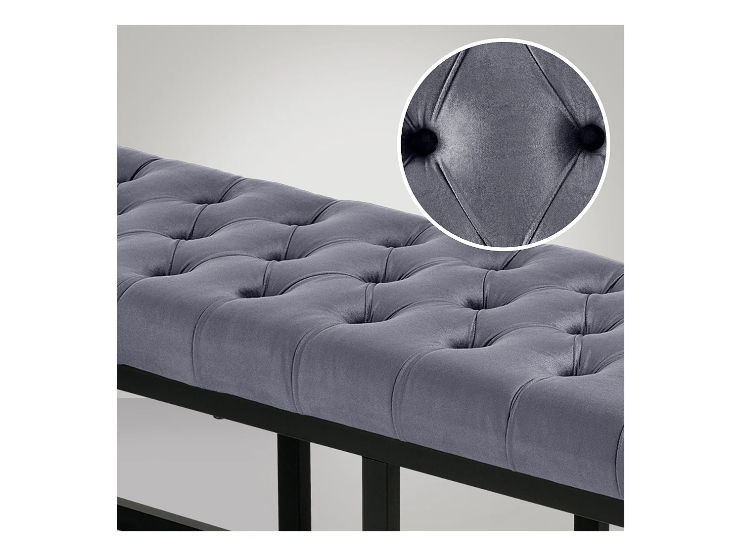 Banquette capitonné bout de métal grise 150 x 37 x 42 cm BAN10114