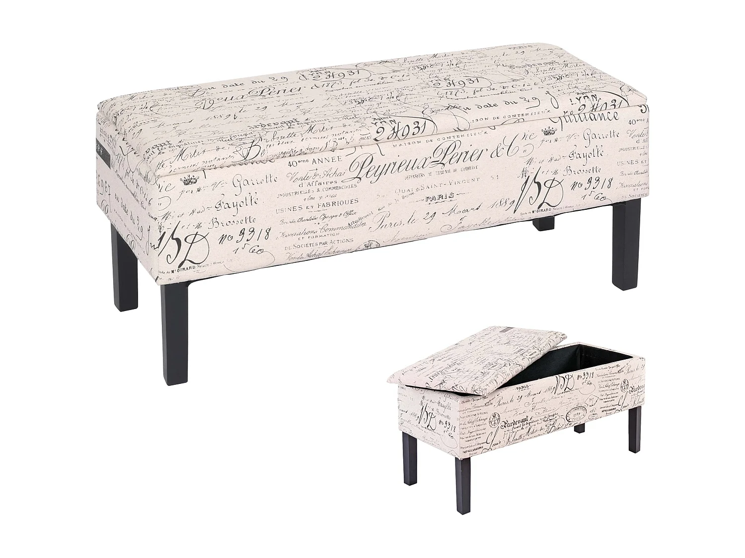 Banc banquette coffre de tissu crème 38 x 25 x 97 cm 04_0005825