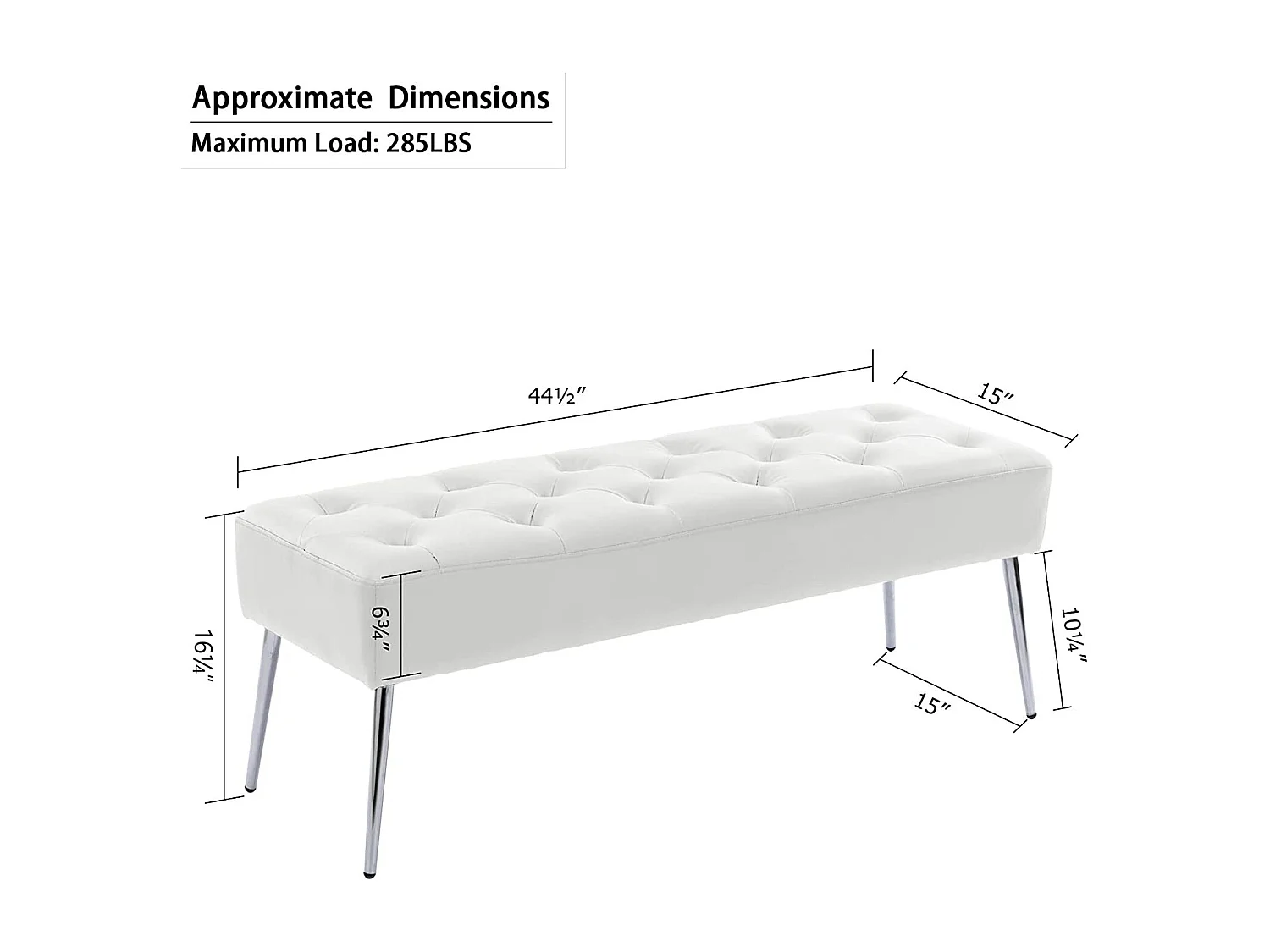 Banc banquette rembourré capitonné métal argenté 113 x 37 x 42 cm BAN09012