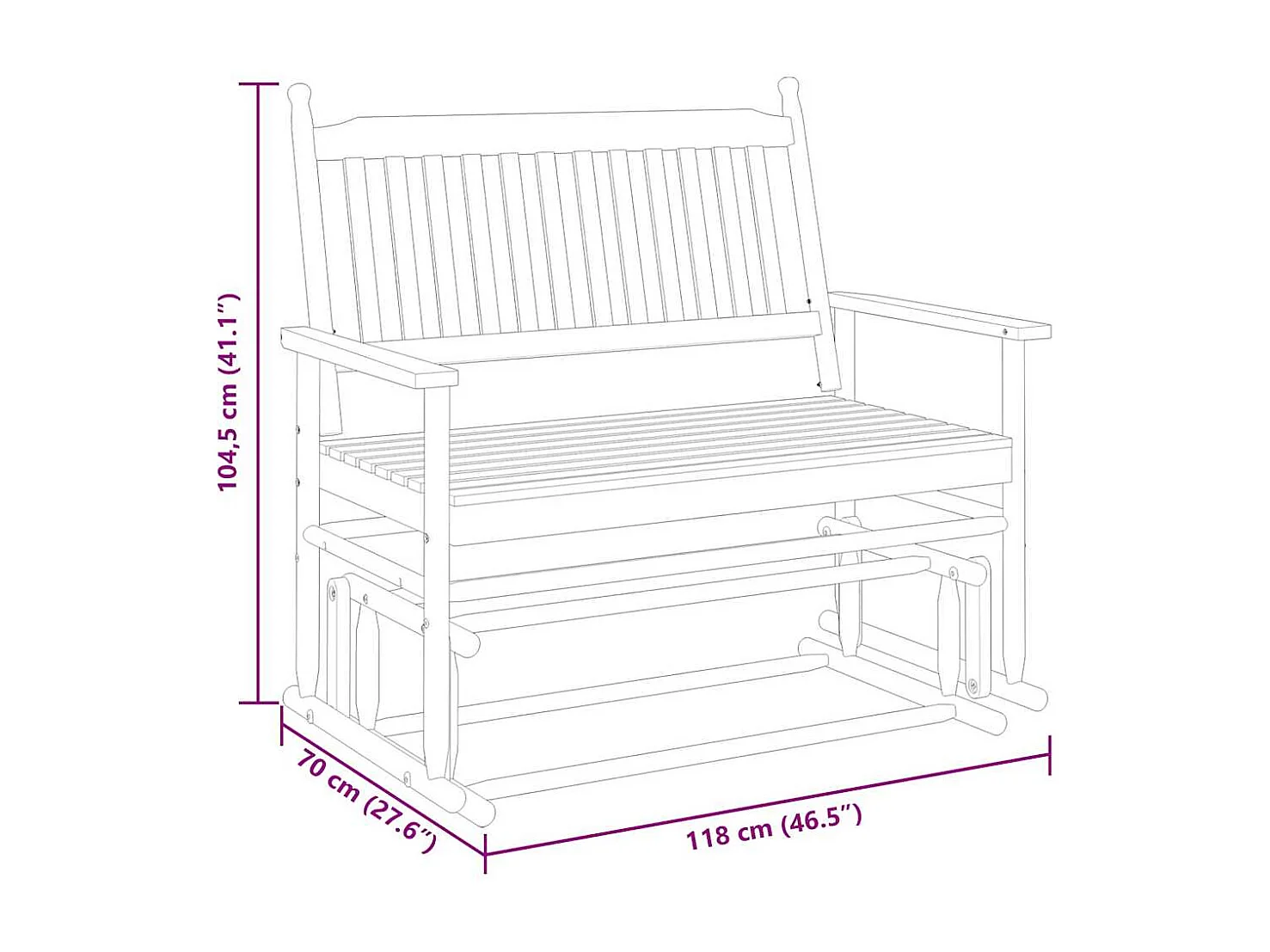 Banc à bascule de bois blanche 118 x 70 x 104.5 cm DEC028712