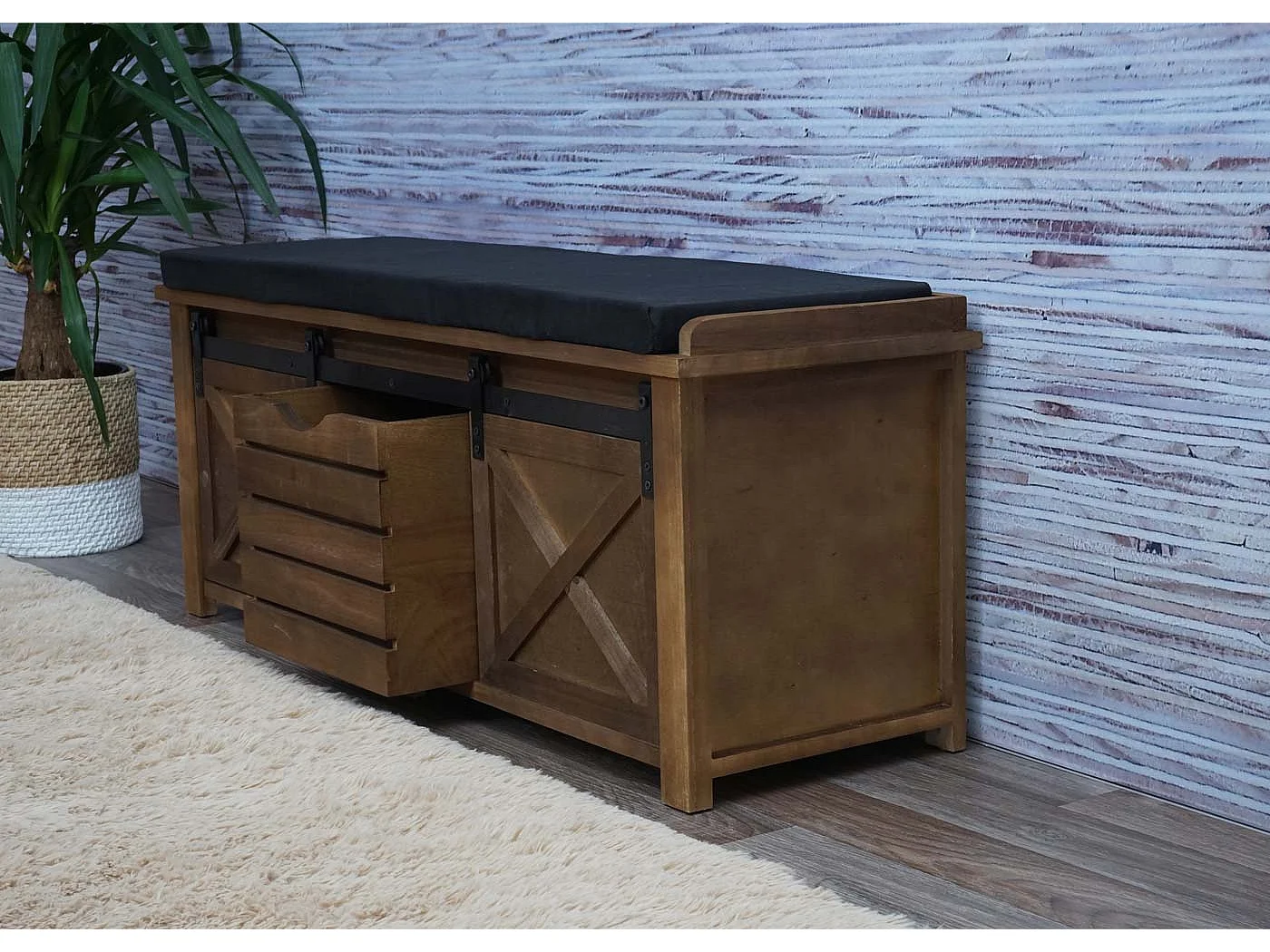 Banc avec compartiments de bois marron 102 x 33 x 43 cm 04_0001093