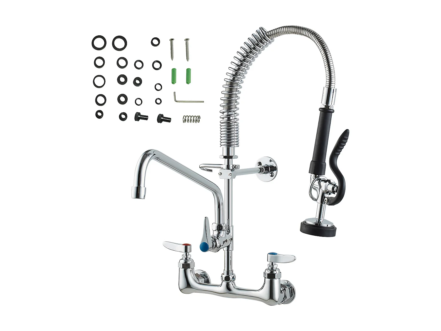 Robinet de Cuisine, SucceBuy Robinet d'Évier de Cuisine Mural Commercial - Avec Pulvérisateur de Pré-Rinçage, 53.3 cm