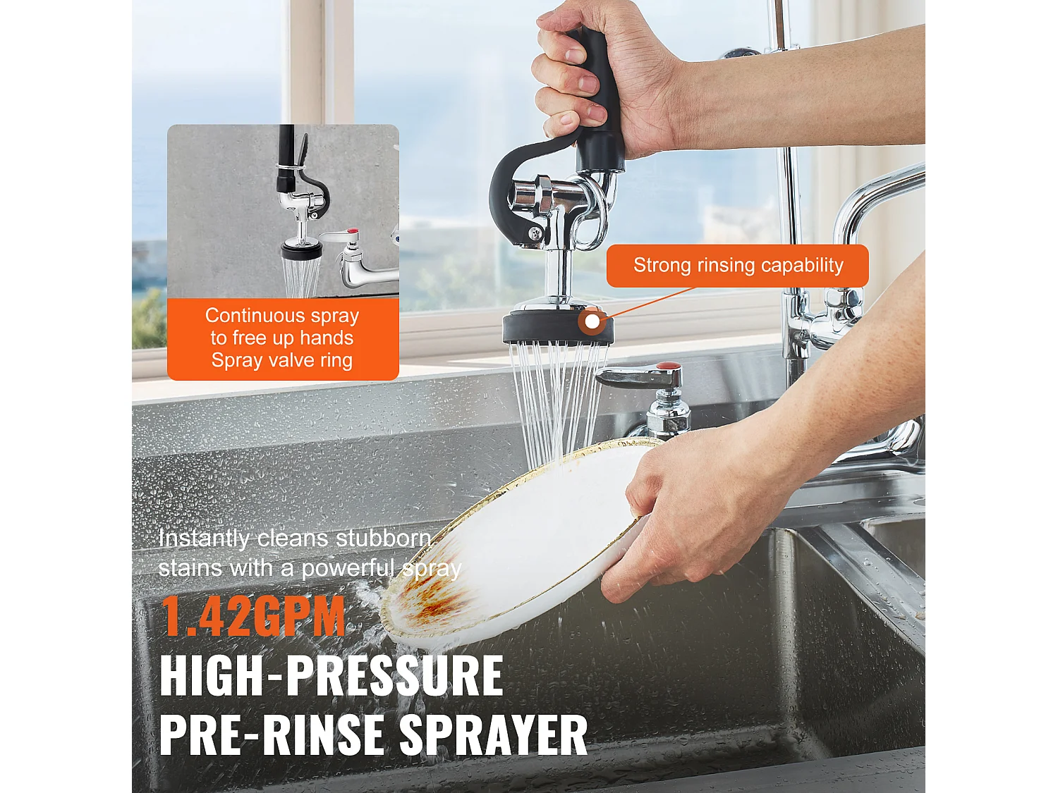 Robinet de Cuisine, SucceBuy Robinet d'Évier de Cuisine Mural Commercial - Avec Pulvérisateur de Pré-Rinçage, 53.3 cm