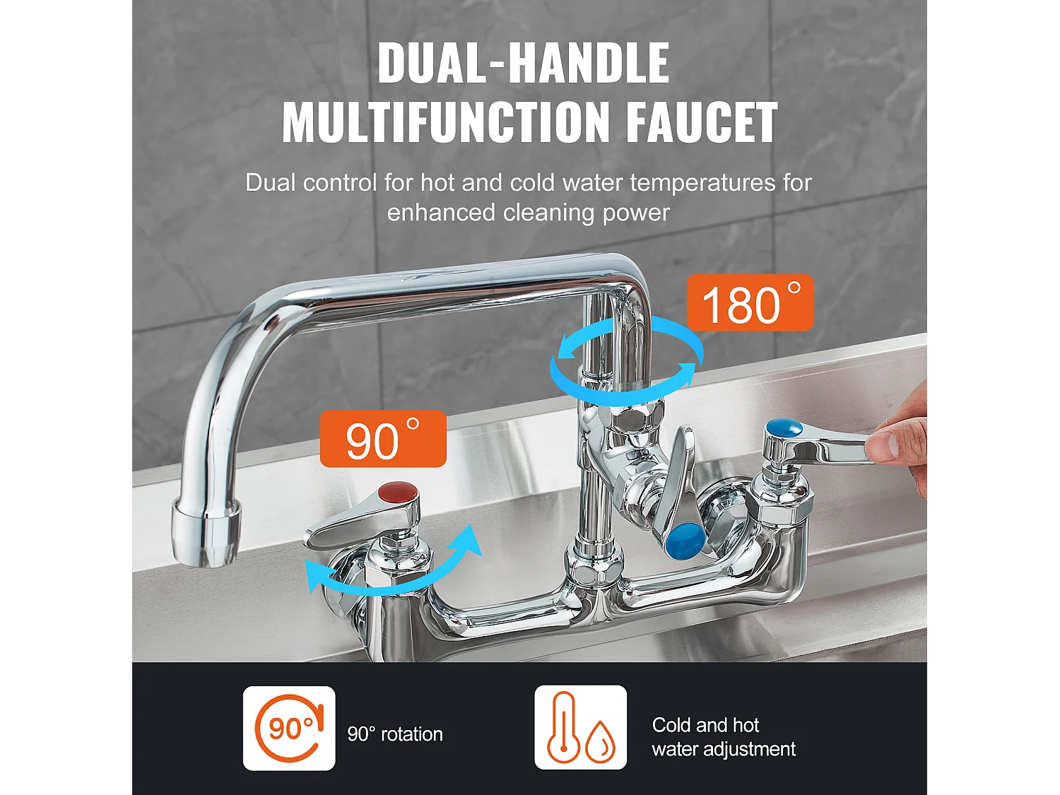 Robinet de Cuisine, SucceBuy Robinet d'Évier de Cuisine Mural Commercial - Avec Pulvérisateur de Pré-Rinçage, 53.3 cm