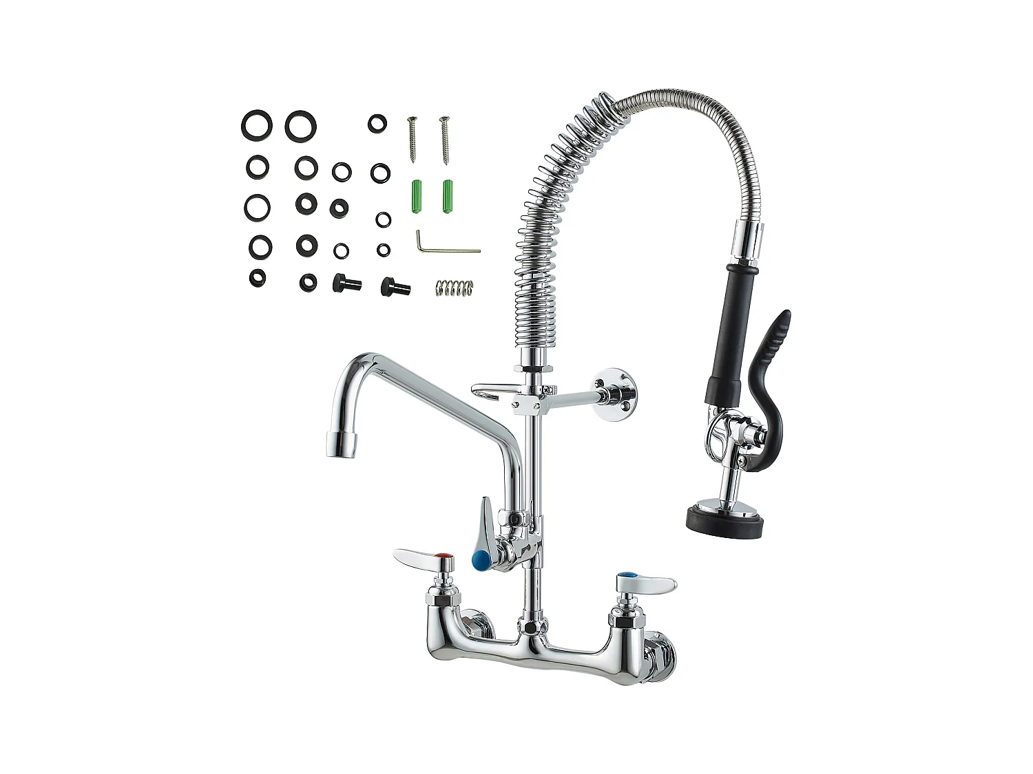 Robinet de Cuisine, SucceBuy Robinet d'Évier de Cuisine Mural Commercial - Avec Pulvérisateur de Pré-Rinçage, 53.3 cm