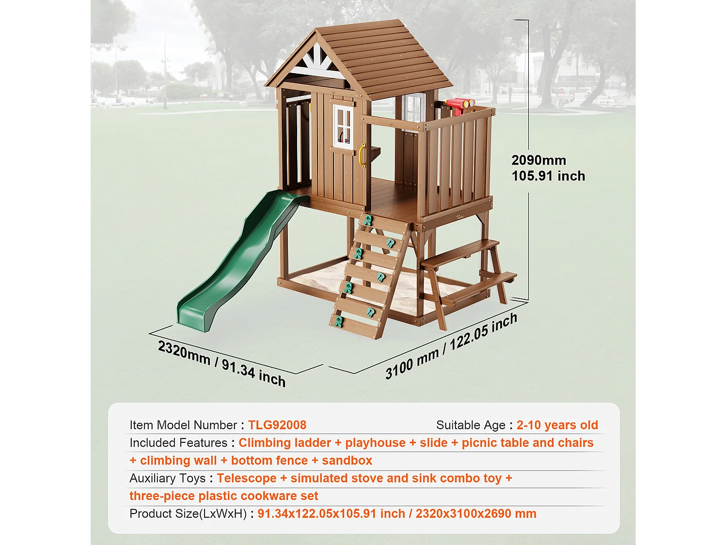 Casita de Juegos para Niños, SucceBuy - Casa de Juegos de Madera para Exteriores con Tobogán, Escalera y Ventana, Casa de Juegos de Jardín