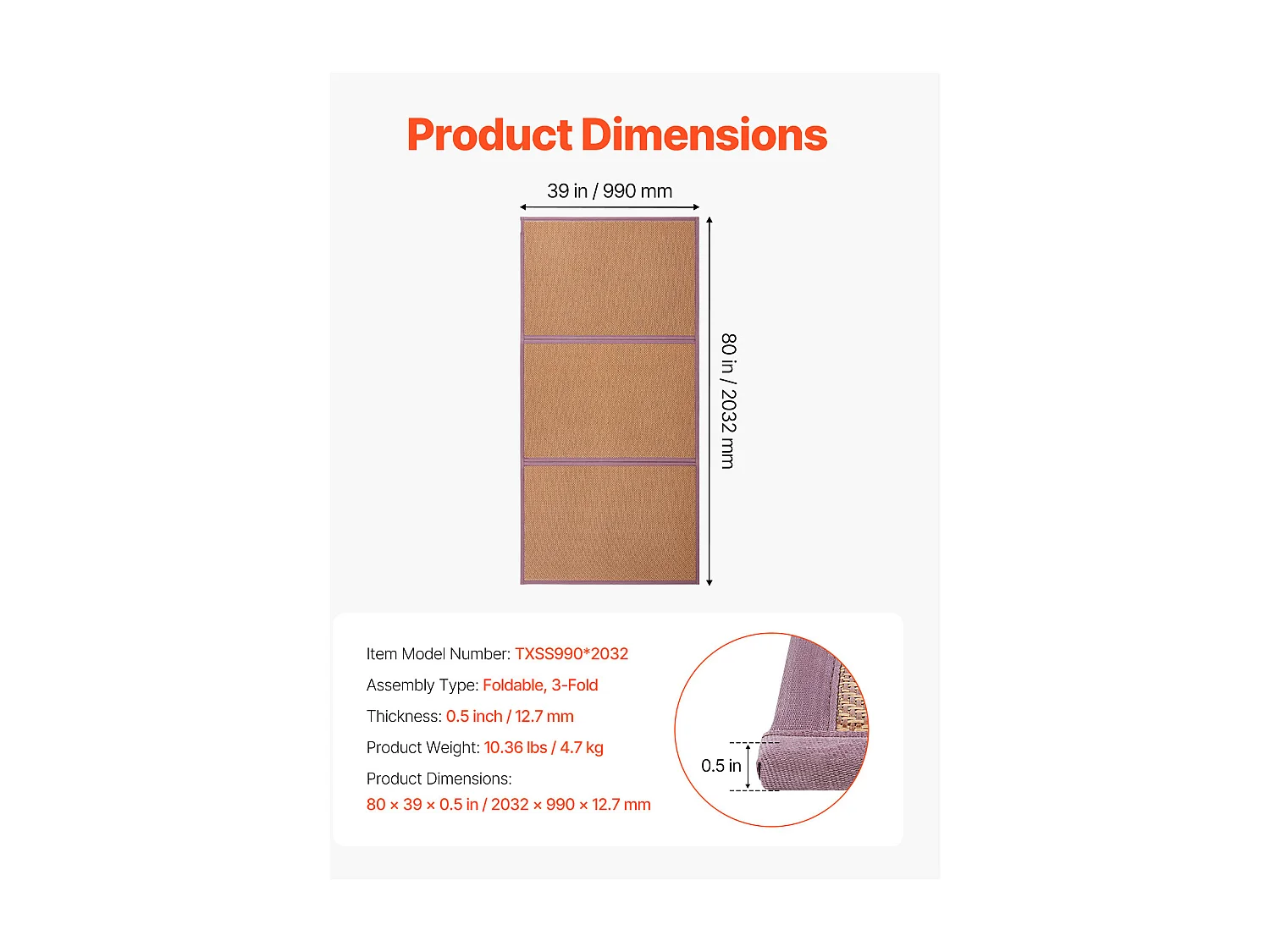 Japanisches Tatami SucceBuy - Faltbare Tatami Matratze aus Natürlichem Rattan 203 x 99 cm