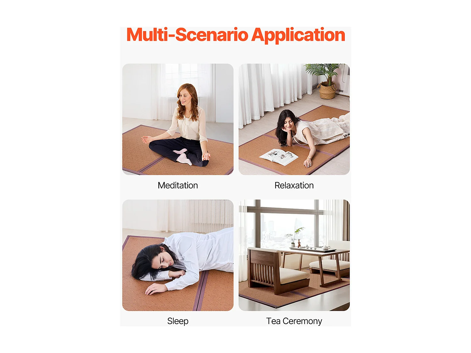 Tatami Japonais SucceBuy - Matelas Tatami Pliable en Rotin Naturel 203 x 99cm