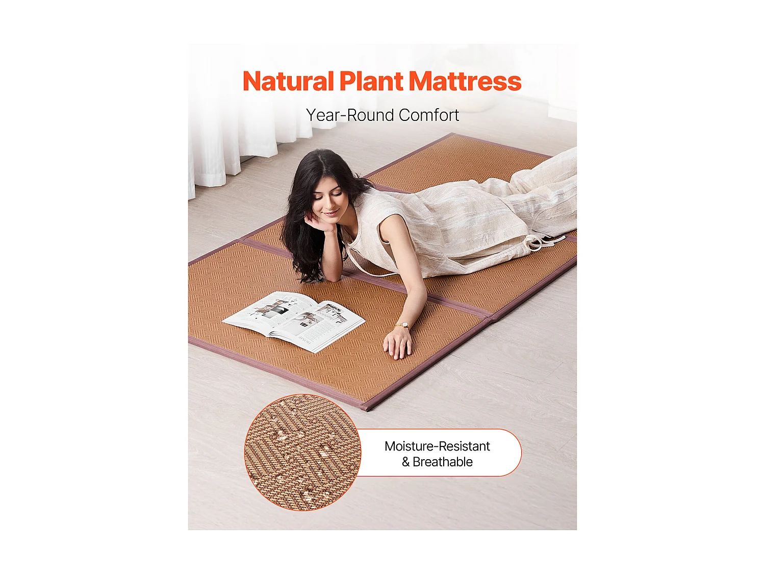 Tatami Japonais SucceBuy - Matelas Tatami Pliable en Rotin Naturel 203 x 99cm