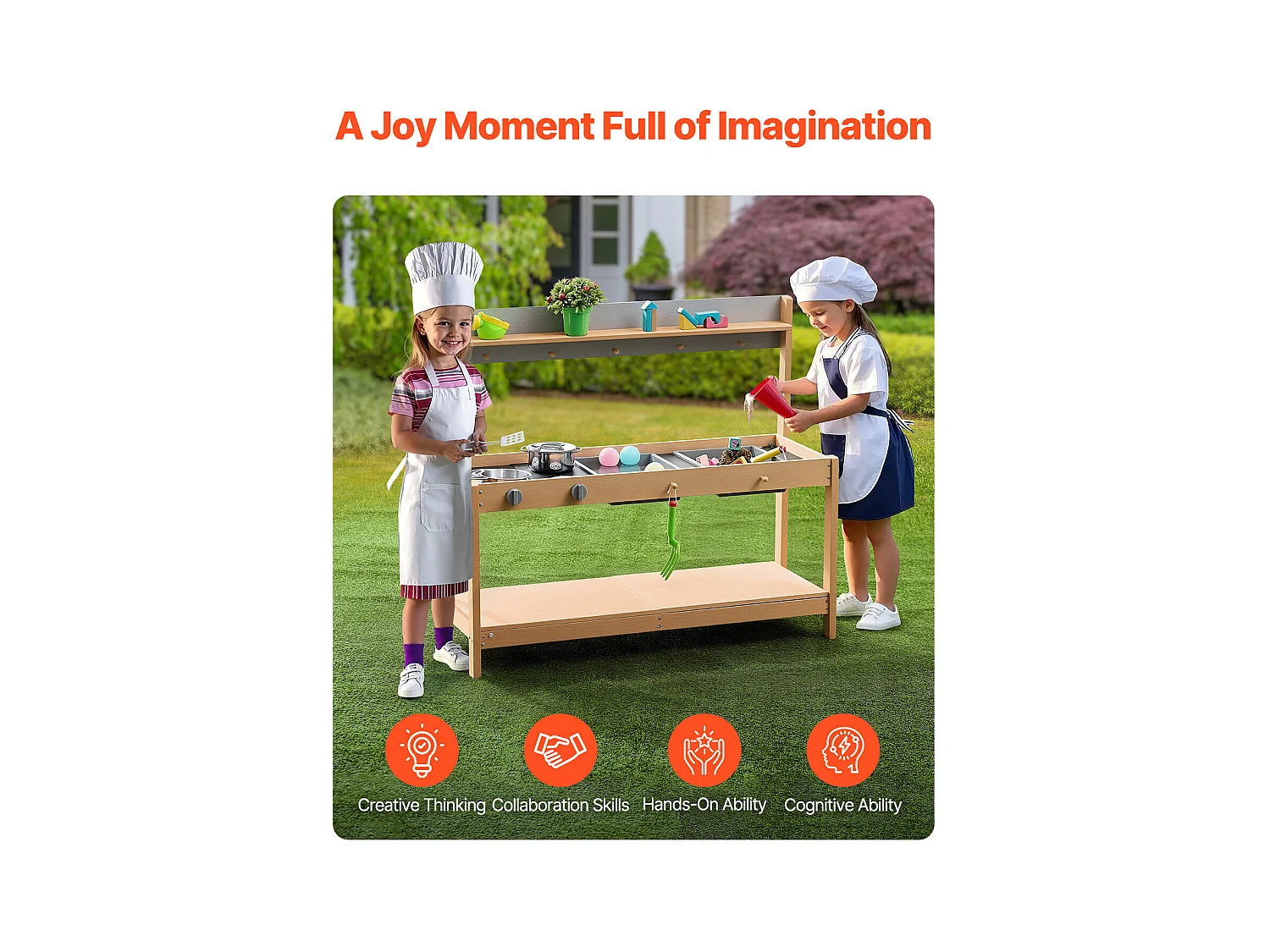 Kinderküche, SucceBuy Holzküche - Outdoor-Spielset für Kinder